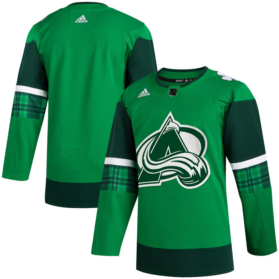 Colorado Avalanche Blank Men Adidas 2020 St. Patrick Day Stitched NHL Jersey Green
